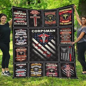Corpsman Blanket Corpsman Gift Throw Blanket with Graphic Collage Fleece Blanket for Female Corpsman Gift for Her #collageF-corpsman