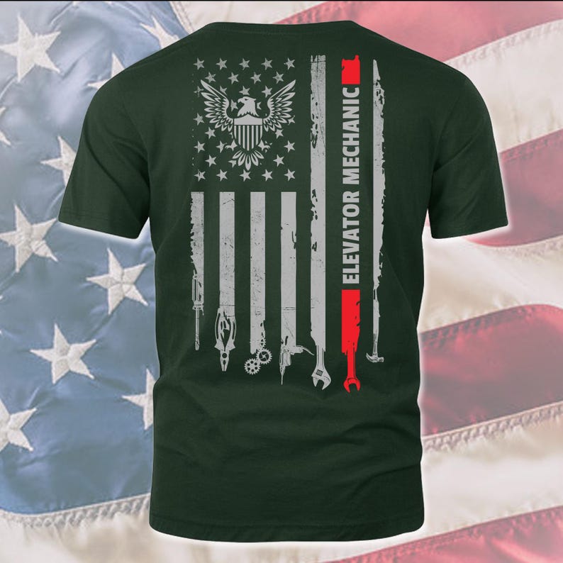 American Elevator Mechanic T-Shirt, US Flag Elevator Mechanic Shirt, Gift For Elevator Mechanic, Elevator Mechanic Shirt, @flagtool-elevator T-shirt Forest Green