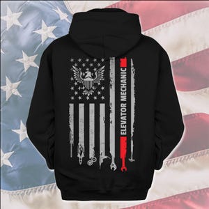 American Elevator Mechanic T-Shirt, US Flag Elevator Mechanic Shirt, Gift For Elevator Mechanic, Elevator Mechanic Shirt, @flagtool-elevator Hoodie Black