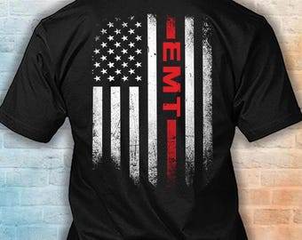 American Flag EMT Shirt, Minimalist Flag EMT Gift, Proud EMT Hoodie #flagname-emt
