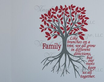 Family - Like branches on a tree, multi-color - Saying/Quote - Vinyl Wall Decal/Gift (revised)