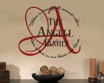 Personalized Famiy Last Name - Circular Motto/Saying, Names, Year options - Vinyl Wall Decal/Gift v4