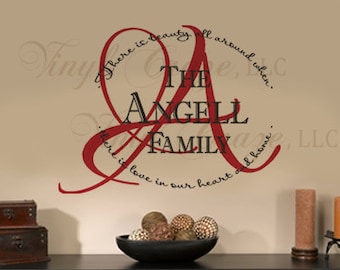 Personalized Family Last Name - Circular Circle - Family Motto Saying, Family Names, Married Year - Vinyl Wall Decal/Gift