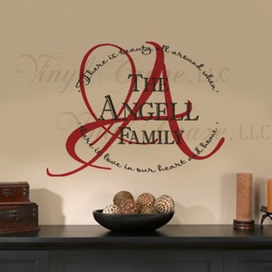 Personalized Family Last Name Circular Circle Family Motto Saying, Family Names, Married Year Vinyl Wall Decal/Gift image 1