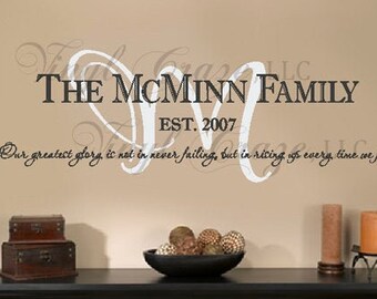 Personalized Family Last Name, Year and Motto/Saying/Names - Vinyl Wall Decal/Gift v1