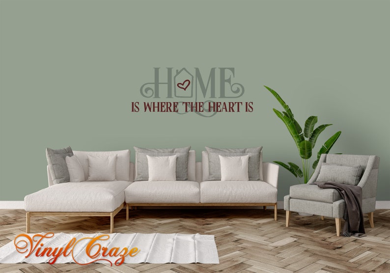 Home is where the heart is Entryway Décor Living Room Décor vinyl wall decal vinyl wall art vinyl sticker home décor image 1