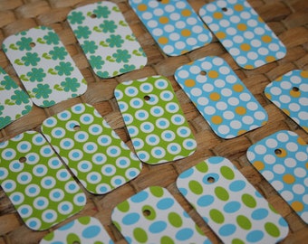 20 labels / gift tags "Retro" blue-green