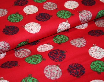 Fabric remnant approx. 0.38 m Christmas balls - red