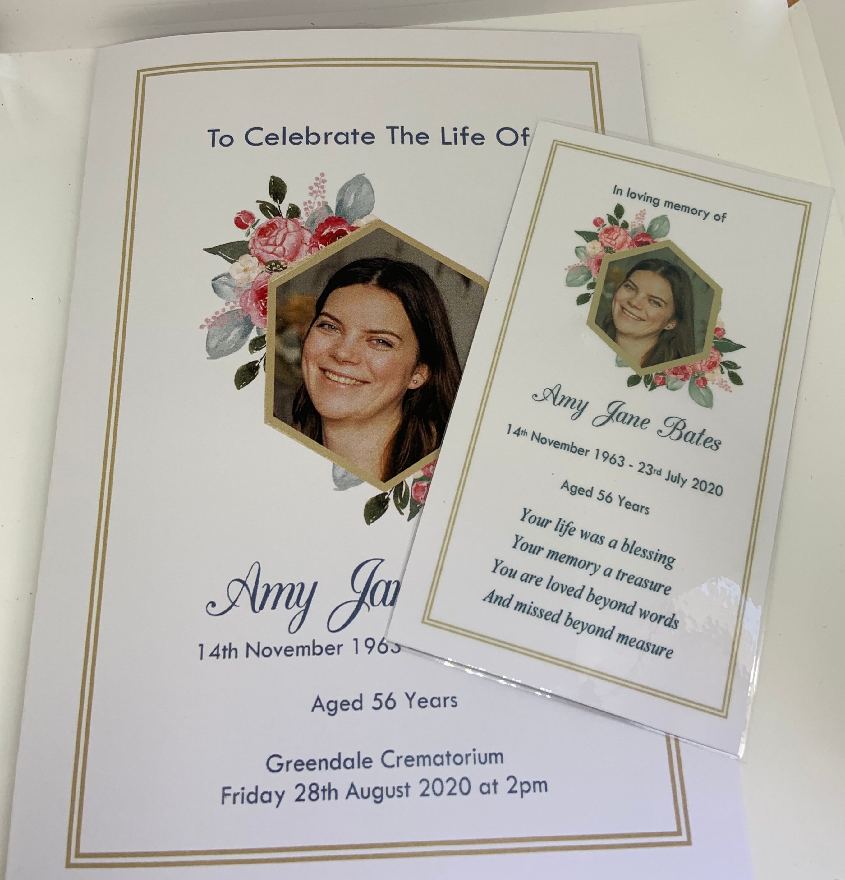 Personalised Funeral Order of Service & Laminated Memorial Etsy
