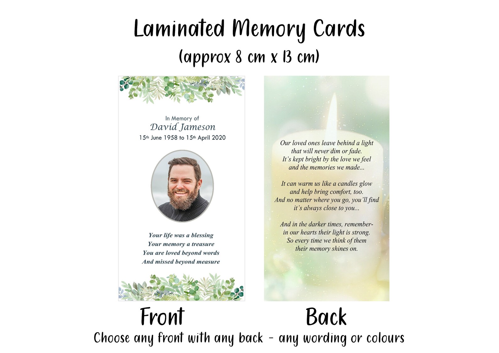 Personalised Laminated Memorial Cards Funeral Etsy