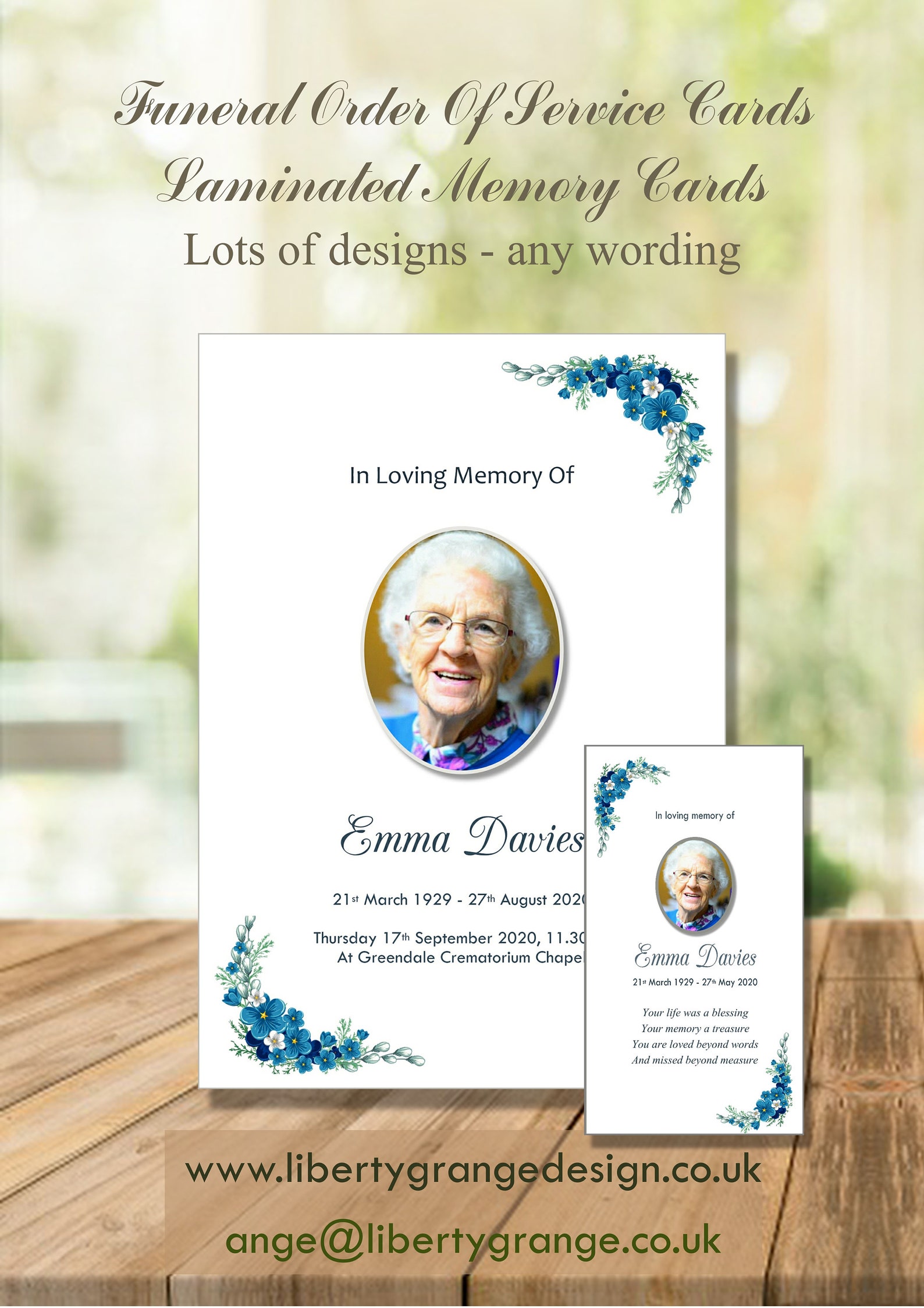 Personalised Funeral Order of Service & Laminated Memorial Etsy