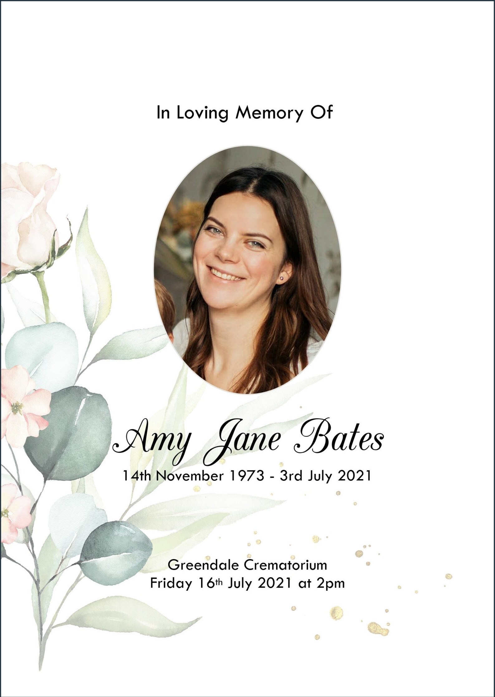 Personalised Funeral Order of Service and Laminated Memorial Etsy UK