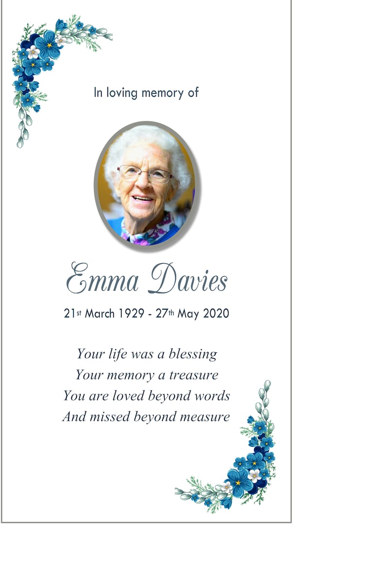 Personalised Laminated Memorial Cards Funeral Etsy