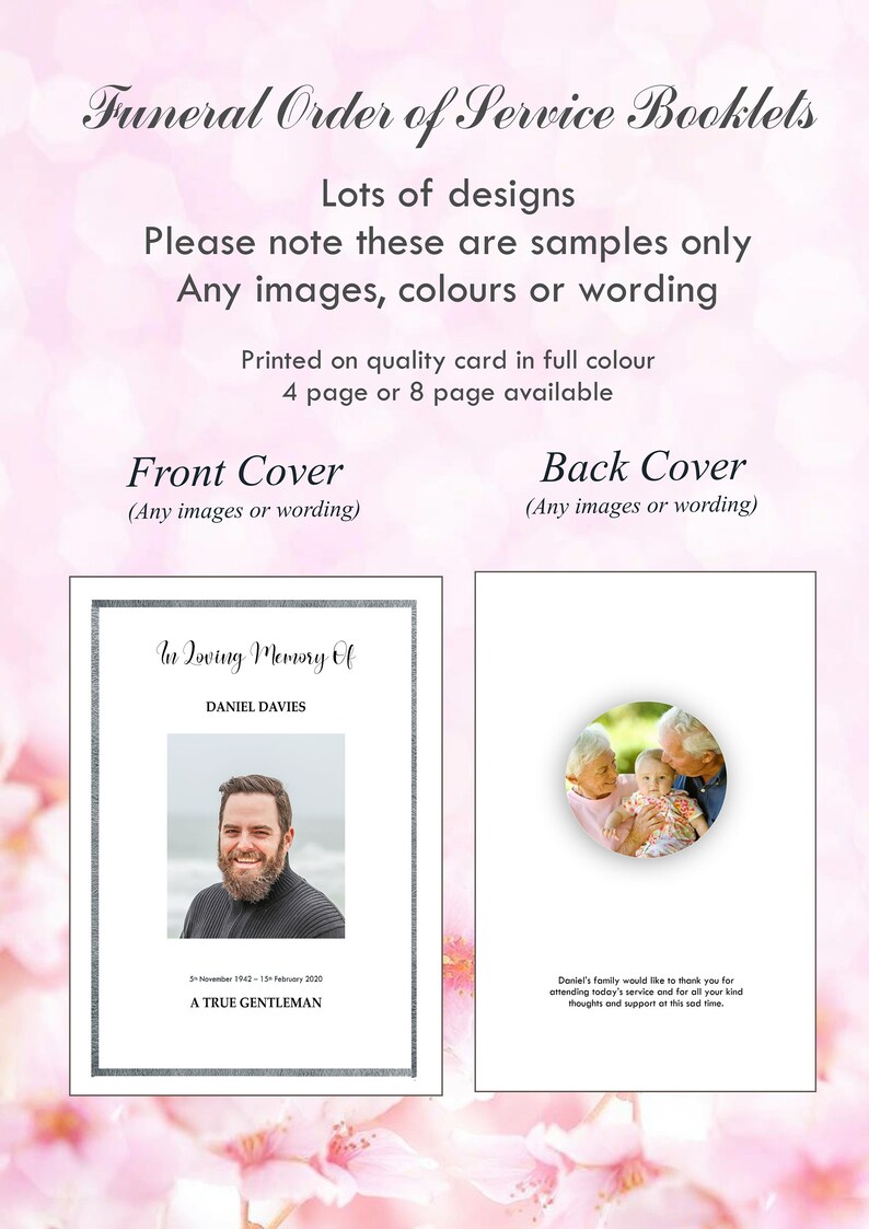 Personalised Funeral Order Of Service Cards Laminated Etsy
