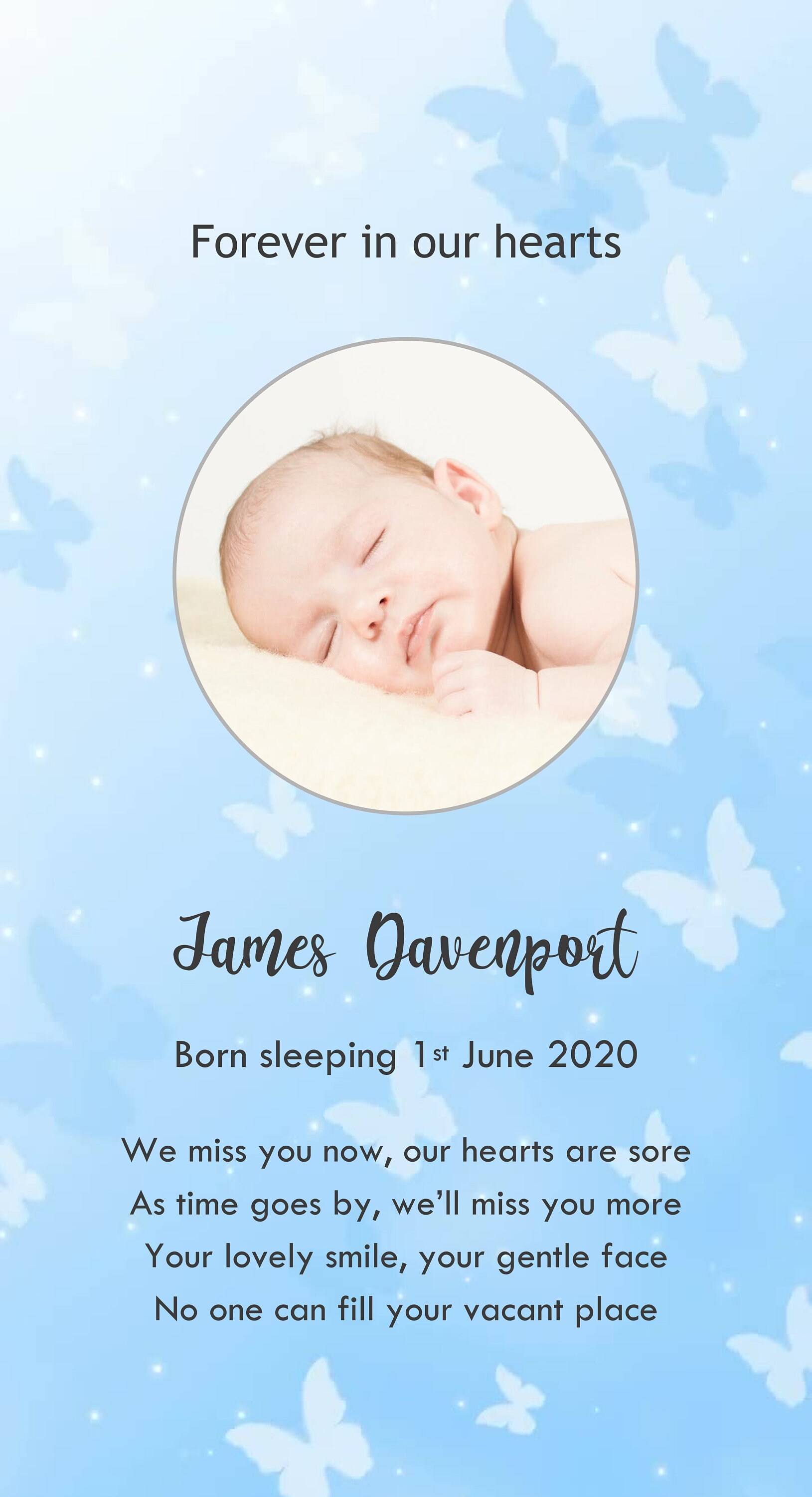 Personalised Laminated Baby Memorial Cards Etsy
