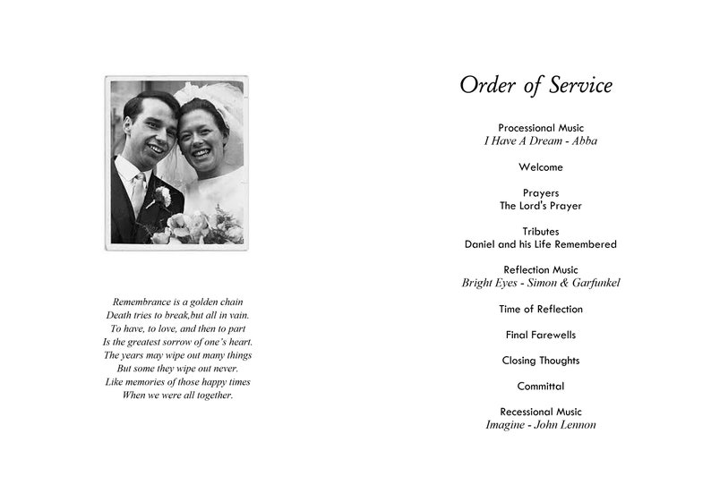 Personalised Funeral Order of Service Cards Laminated Etsy UK