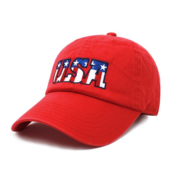 USA Dad Hat Cotton Baseball Cap Polo Style Low Profile United States Embroidered