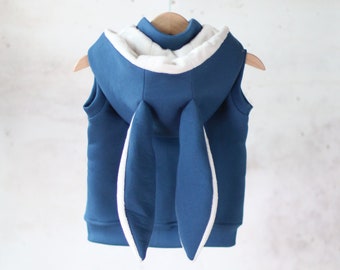 Blue zip up vest with rabbit ears // Zipper vest // Children's vest