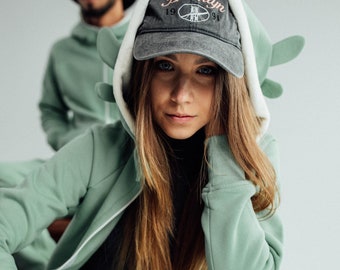 Dragon Ear Zip-Up Hoodie, Cotton Blend, Animal Lover Sweatshirt