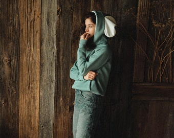 Women's Cotton Elephant Ear Hoodie, Animal Lover Pullover