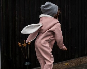 Bunny ears baby overall // Hooded warm jumpsuit with zipper for children // Multiple colors