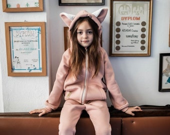 Cute peach hoodie with cat ears, Awesome gift for boy and girl with cat motive