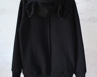 Deer Ear Zip-Up Hoodie, Soft Cotton Blend, Animal Lover Sweatshirt
