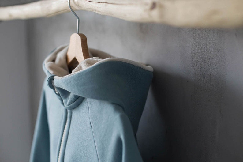 Men's mint hoodie with rabbit ears // Zipped streetwear hoodie // Blue men cotton sweatshirt // Boyfriend gifts image 4
