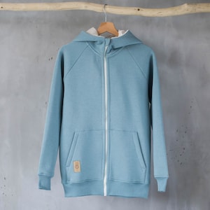 Men's mint hoodie with rabbit ears // Zipped streetwear hoodie // Blue men cotton sweatshirt // Boyfriend gifts image 2