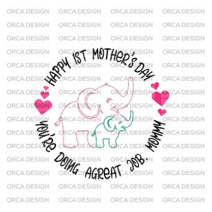 Mamãe Feliz 1º Dia das Mães Svg, Dia das Mães Elefante, Primeiro Dia das Mães, Onesie do Dia das Mães svg, Dia das Mães bebê svg, arquivo digital png