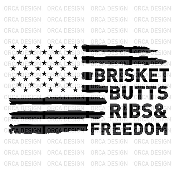 Brisket Butts Ribs & Freedom svg, Funny BBQ Smoker, 4 juli Cookout, American Flag svg, png, digitaal bestand