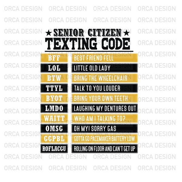 Senior Citizen SMS code, grappige oude mensen, cadeau idee SVG, PNG digitaal bestand