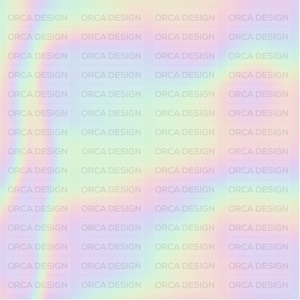 May include: A repeating pattern of the text "ORCA DESIGN" in white on a gradient background of pink, blue, yellow, and green.