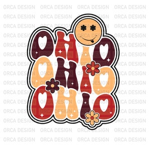 Groovy Ohio SVG, Cute Football Ohio PNG, State of Ohio design sublimation Game Day, retro svg, college svg ,png,digital file