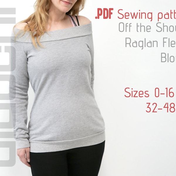 Off Shoulder Raglan Sweater Sewing Pattern PDF for Women