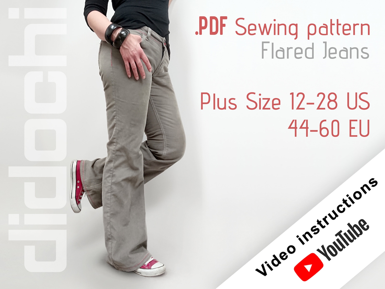 Plus Size PDF Jeans Sewing Pattern Flared Leg Jeans - Etsy