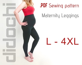 Patrón de costura de leggings de maternidad de talla grande (PDF). Tallas: L, XL, 2XL, 3XL, 4XL.