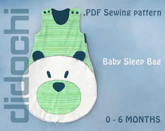 Baby Sleep Bag Sewing Pattern PDF, Newborn Sleep Sack, Teddy Bear Applique Sleeping Bag, 0 - 6 months