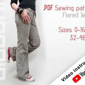 PDF Jeans Sewing Pattern Flared Leg Jeans, Sizes US 0-16
