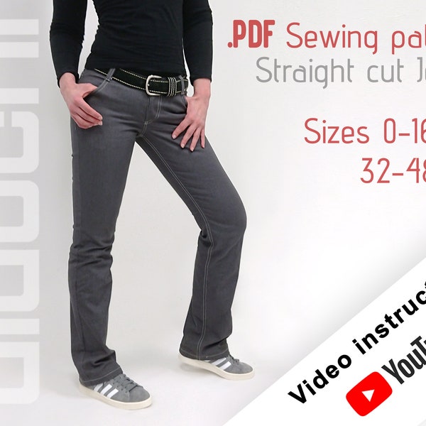 PDF Jeans Sewing Pattern Straight Cut Jeans, Sizes US 0-16