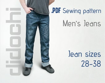 Men's Jeans Sewing Pattern PDF, Button Fly, Jean Sizes 28-38