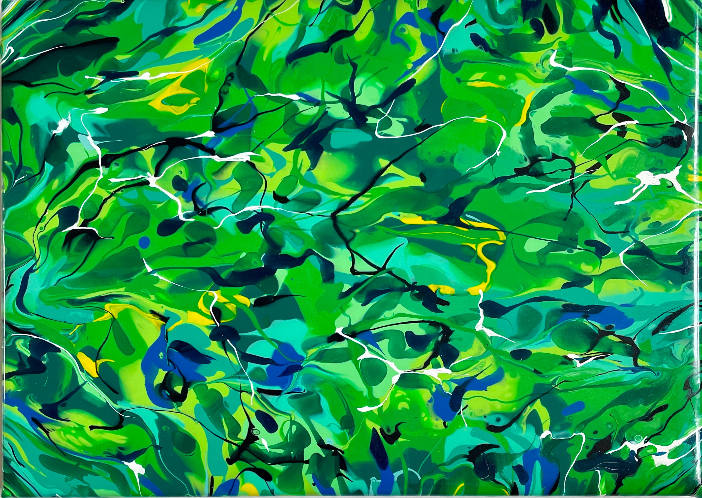 Pintura original en tonos de verde toques de azul amarillo | Etsy