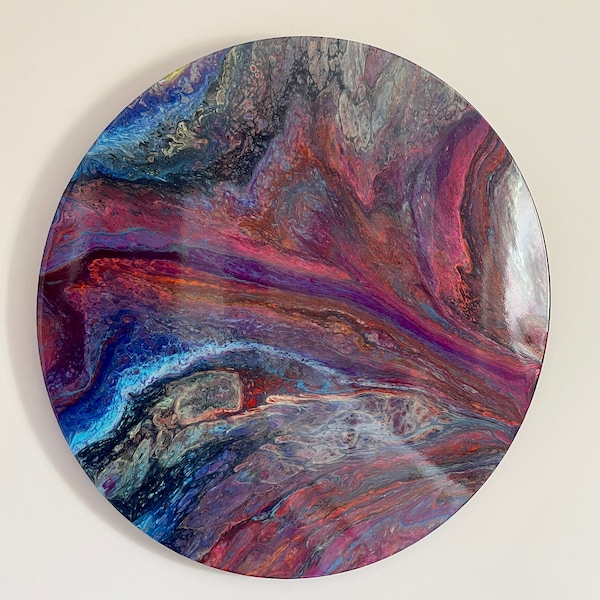 Circular Original Painting Space Galaxy blue purple lilac pink red silver gold