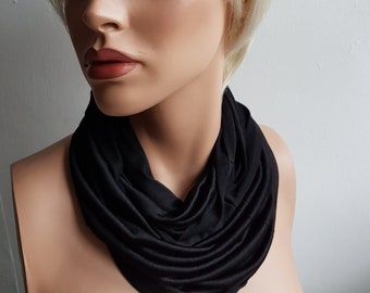 Silk scarf tubular scarf headband hood loop made of jersey silk 104x40cm black