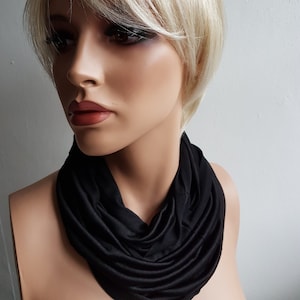 Silk scarf tubular scarf headband hood loop made of jersey silk 104x40cm black image 1