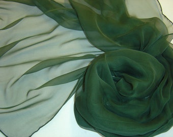 Sciarpa Chiffon Sciarpa Seta Stola Sciarpa Stola Pura Seta 180 x 55 cm Verde Foresta Verde Scuro