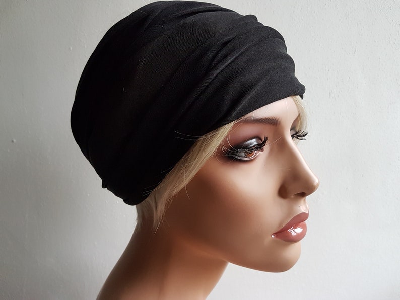 Silk scarf tubular scarf headband hood loop made of jersey silk 104x40cm black image 3