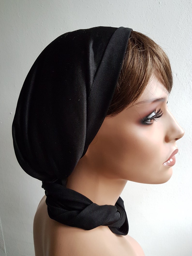 Silk scarf tubular scarf headband hood loop made of jersey silk 104x40cm black image 9