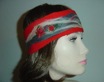 Red Headband Headband Ear Warmer Earmuffs felted embroidered Edelweiss Gift ideas for women and girls