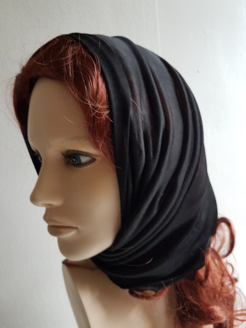 Silk scarf tubular scarf headband hood loop made of jersey silk 104x40cm black image 5